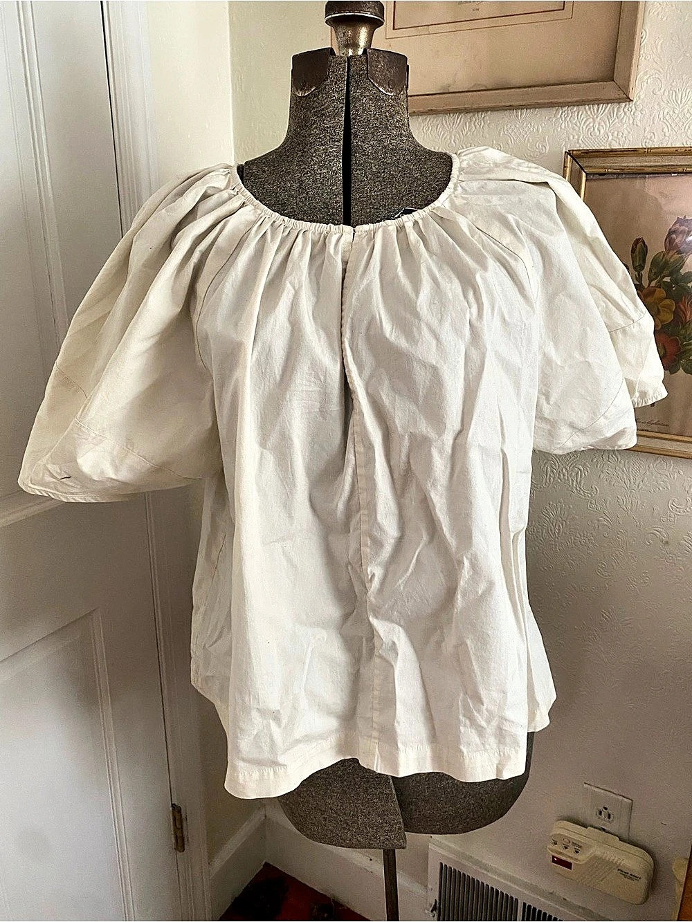 NWT Gap Oversized Puff Sleeve Peasant Poet Top Cotton Blouse Cream Keyhole Large
